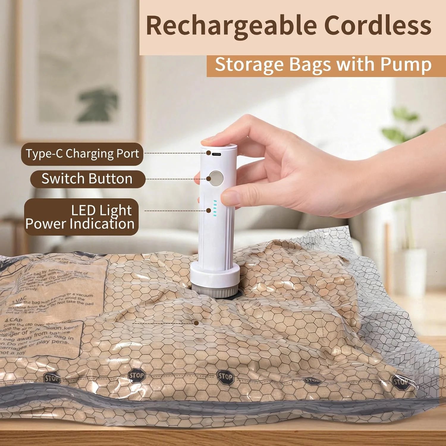 Vacuum Bags for Travel with Rechargeable Pump, Compression Packing Bags for Luggage