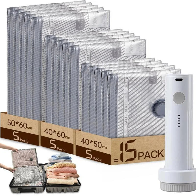 Vacuum Bags for Travel with Rechargeable Pump, Compression Packing Bags for Luggage