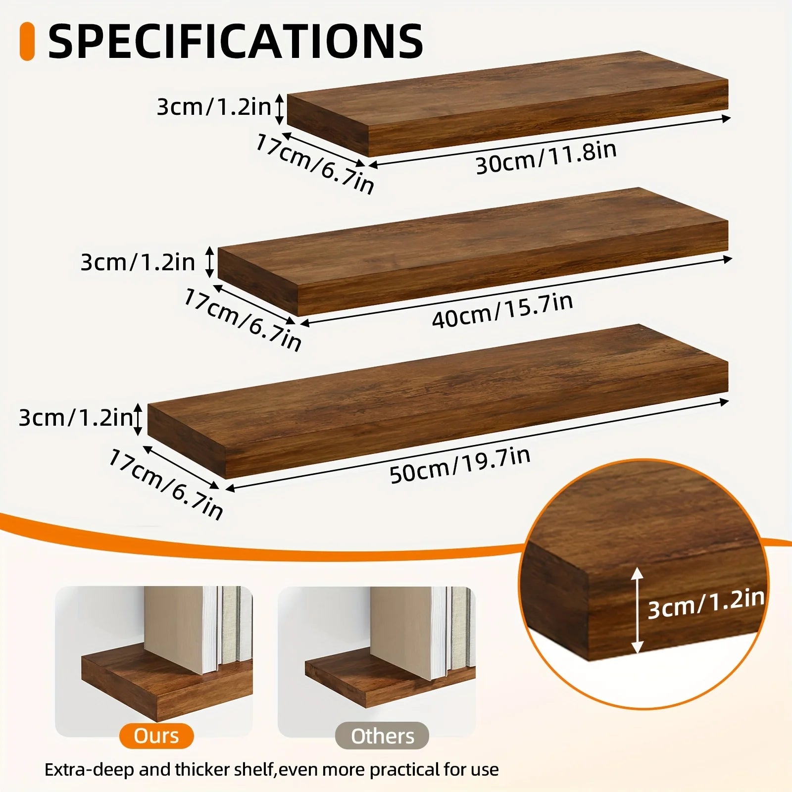 Floating Wooden Wall-Mounted Shelves- TOMNK 2/4/6pcs Set