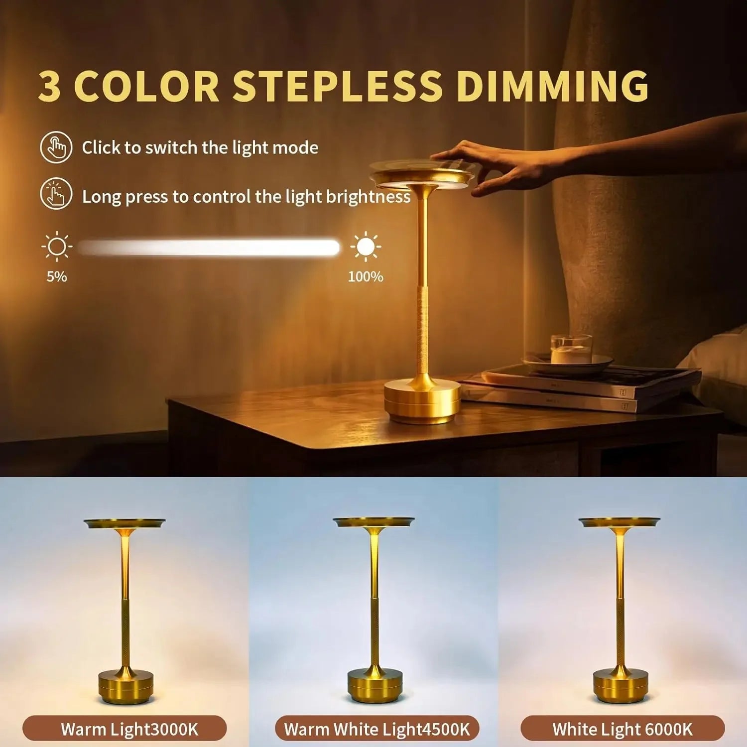 Portable LED Desk Lamp with Touch Response - Rechargeable
